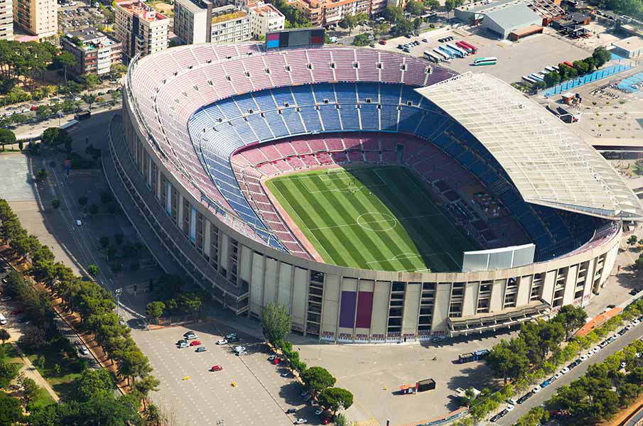 Camp Nou is a famous footbal stadium in Barcelona