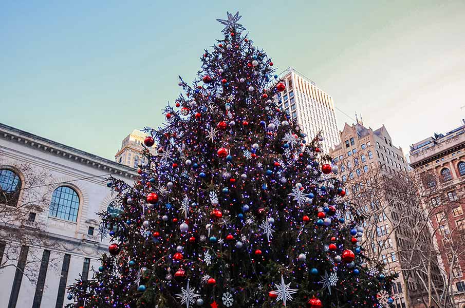 New York Manhattan Winter Bryant Park Snow Christmas Tree