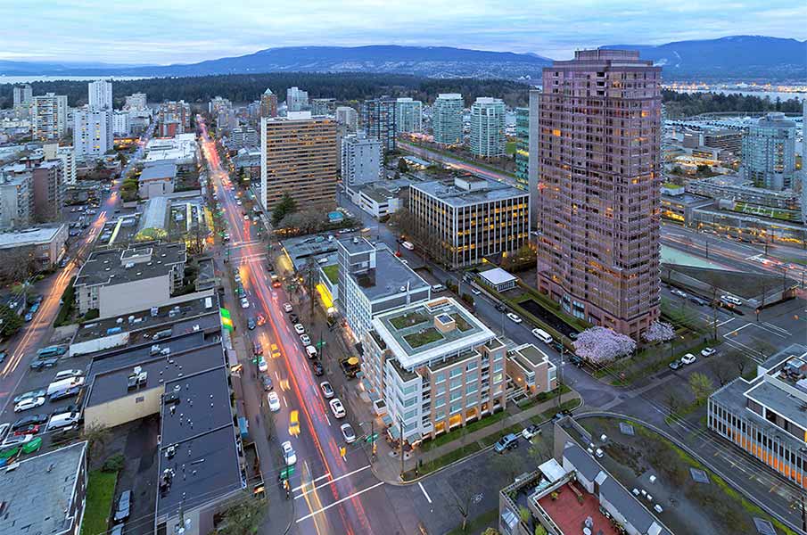 Vancouver BC Canada Cityscape with Robson Street Light